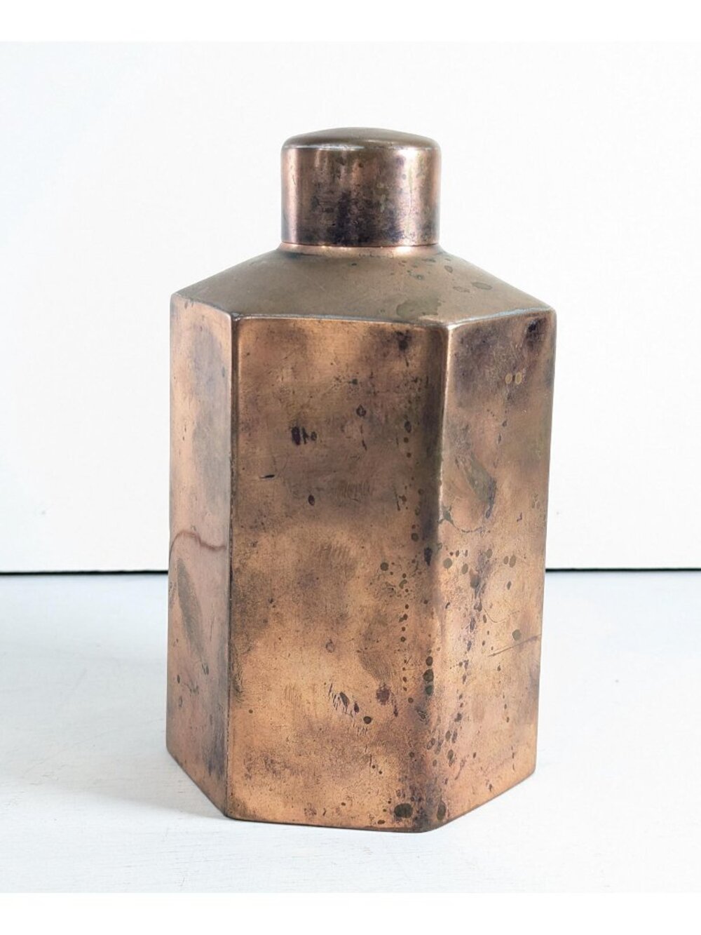Early 20th Century Copper Hexagonal Tea Caddy, metal spice storage container